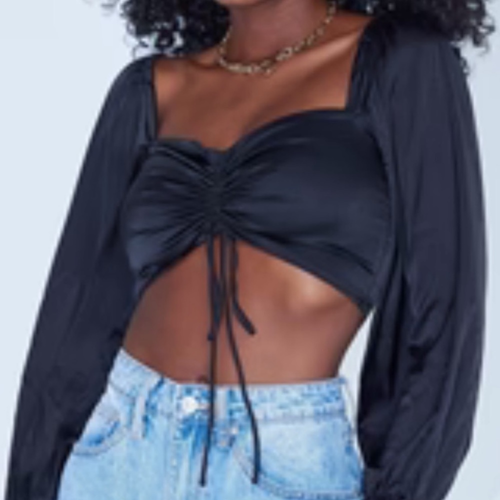 Princess Polly satin long sleeve tie wrist top